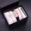 Fashion Black Watch + Heart Bracelet + Diamond Bracelet + Box Stainless Steel Diamond Square Dial Watch + Bracelet Set