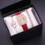 Fashion Green Watch + Heart Bracelet + Diamond Bracelet + Box Stainless Steel Diamond Square Dial Watch + Bracelet Set