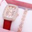 Fashion Red Watch Stainless Steel Diamond Square Dial Watch