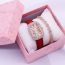 Fashion Red Watch+bracelet+box Stainless Steel Diamond Square Dial Watch + Bracelet Set