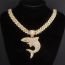 Fashion Golden Shark Necklace Pendant +001 Cuban Chain 20inch Alloy Diamond Shark Mens Necklace