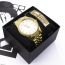 Fashion Gold Watch + National Pattern Bracelet + Box Stainless Steel Round Watch + National Pattern Bracelet
