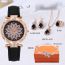 Fashion Red Watch ++ Red Diamond Necklace Earrings Ring Stainless Steel Diamond Round Watch + Necklace Earrings And Ring Set