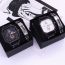 Fashion Black Leather Strap Watch+cool Bracelet+box Stainless Steel Square Watch Bracelet Mens Set
