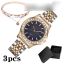 Fashion Blue Watch+bracelet+gift Box Stainless Steel Round Watch Bracelet Set
