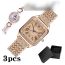 Fashion Rose Gold Watch+bracelet+gift Box Stainless Steel Diamond Square Watch Bracelet Set