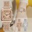Fashion Rose Gold Watch+bracelet+gift Box Stainless Steel Diamond Square Watch Bracelet Set