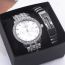 Fashion Silver Watch + Silver Cool Bracelet + Box Stainless Steel Round Watch Bracelet Mens Set