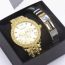 Fashion Gold Watch+gold Cool Bracelet+box Stainless Steel Round Watch Bracelet Mens Set