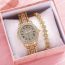 Fashion Gold Watch+gold Bracelet+box Stainless Steel Diamond Round Watch Bracelet Set