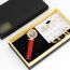 Fashion Red Watch + 9 Pairs Of Earrings + Gift Box Stainless Steel Round Watch Earrings Set