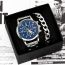 Fashion White Steel Band Watch+steel Bracelet+gift Box Stainless Steel Round Watch Bracelet For Men Set
