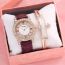 Fashion Pink Watch+xinglian Bracelet+box Stainless Steel Diamond Round Watch Bracelet Set