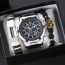Fashion Silver Watch + 2 Bracelets + Gift Box Stainless Steel Round Watch Bracelet Bracelet For Men Set