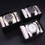 Fashion Silver Shell White Surface And Black Belt + Cylindrical Bracelet + Crown Bracelet + Gift Box Stainless Steel Round Watch Bracelet For Men Set