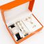 Fashion White Watch + Love Bracelet Earrings Necklace Ring + Box Stainless Steel Square Watch Bracelet Necklace Earrings Ring Set