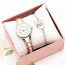 Fashion Silver White Watch + Heart Bracelet + Gift Box Stainless Steel Round Watch Bracelet Set
