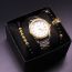 Fashion White Dial Watch+gold Bracelet 2+box Stainless Steel Round Watch Beaded Bracelet Mens Set