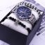 Fashion Black Silver Watch + Crown Bracelet + Woven Bracelet + Gift Box Stainless Steel Round Watch Beaded Bracelet Mens Set