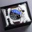 Fashion Black Plate And Black Belt Watch + Black And White Double Beads + Box Stainless Steel Round Watch Beaded Bracelet Mens Set