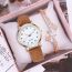 Fashion Pink Watch+bracelet+gift Box Stainless Steel Round Watch Diamond Starburst Bracelet Set