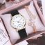 Fashion Black Watch+bracelet+gift Box Stainless Steel Round Watch Diamond Starburst Bracelet Set