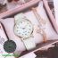 Fashion White Watch+bracelet+gift Box Stainless Steel Round Watch Diamond Starburst Bracelet Set