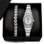Fashion Gold Watch + Gold Ribs Bracelet + Box Stainless Steel Diamond Round Watch Bracelet Set