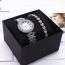 Fashion Rose Gold Watch + Rose Gold Bracelet + Box Stainless Steel Diamond Round Watch Bracelet Set