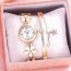 Fashion Pink Watch+bracelet+box Stainless Steel Dripping Flower Round Watch Bracelet Set
