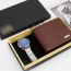 Fashion White Silver Watch + Brown Wallet + Gift Box Stainless Steel Round Watch Wallet Mens Set