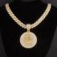 Fashion Gold Round Letter Necklace Pendant +001 Cuban Chain 20inch Alloy Diamond Medallion Mens Necklace