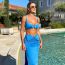 Fashion Blue Three Piece Suit Polyester Tankini Swimsuit Bikini Knotted Beach Skirt Set