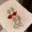 Fashion Silver Needle-red Imitation Pearl And Diamond Dragon Shape Earrings