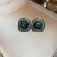 Fashion Silver Needle-green Alloy Diamond Square Geometric Stud Earrings