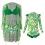 Fashion Green Adult Three-piece Set Polyester Printed Childrens One-piece Swimsuit + Adult Split Swimsuit Bikini Three-piece Set