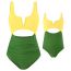 Fashion Green Polyester Color Block Hollow Parent-child One-piece Swimsuit