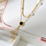 Fashion Black Double Layer Titanium Steel Shell Round Pendant Tassel Pearl Snake Bone Chain Necklace