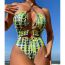Fashion Green Spandex Crossover Halterneck Printed Cutout One-piece Swimsuit