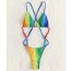 Fashion Pink Spandex Colorful Straps Hollow One-piece Swimsuit