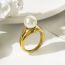Fashion Gold Titanium Steel Pearl Ring