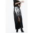 Fashion Silver Metallic Color Block Denim Slit Skirt