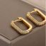 Fashion Gold - Full Of Diamonds Titanium Steel Gold-plated Diamond Square Earrings