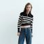 Fashion Navy Stripes Striped Knitted Zip-up Sweater