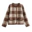 Fashion Brown Plaid Yarn-dyed Plaid Knitted Jacket