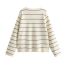 Fashion Beige Striped Crew Neck Double-breasted Knitted Jacket