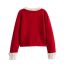 Fashion Red Lace Trim Knitted Sweater Cardigan