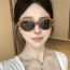 Fashion Beige Gray Slices Cat Eye Round Frame Sunglasses