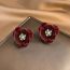 Fashion Red Alloy Diamond Flower Stud Earrings