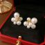 Fashion Gold Metal Diamond Flower Pearl Stud Earrings